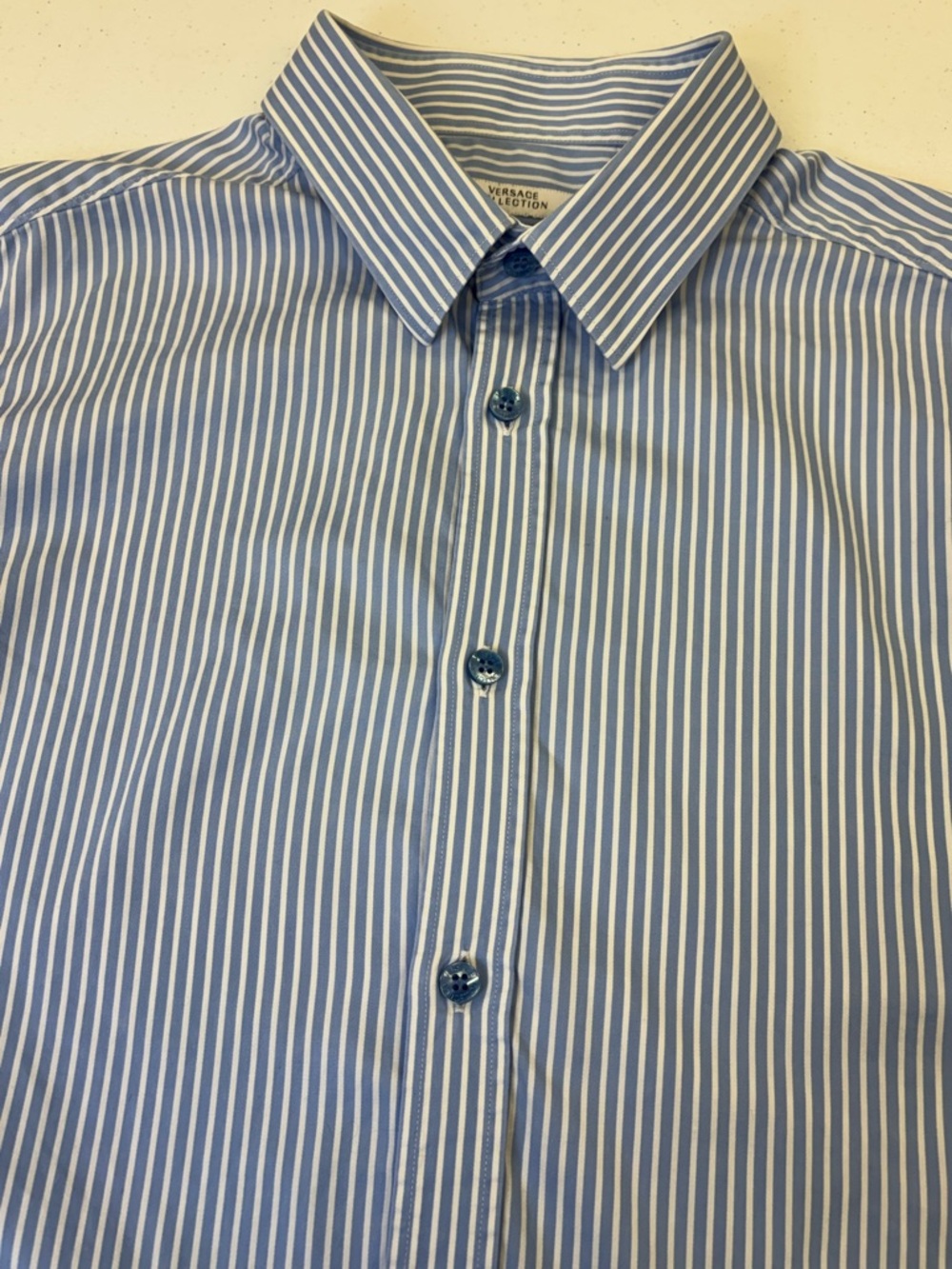 VERSACE COLLECTION “ TREND “ SHIRT  MEN SIZE 16.5 42  BLUE & WHITE STRIPE
L SLEV